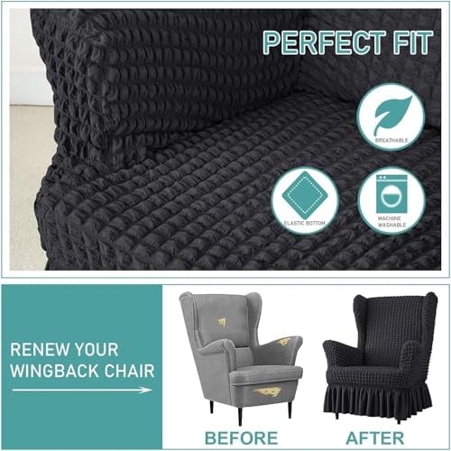 Stretch Seersucker Wingback Chair Slipcover with Skirt
