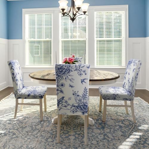 Blue Floral Dining Chair Covers Set of 4