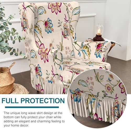KRFOONN Stretch Wingback Chair Covers 2 Piece with Skirt