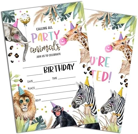 Safari Style Birthday Invites 4x6 20 Pack