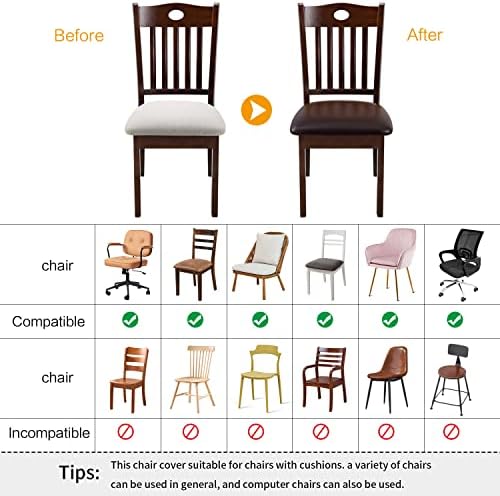 YISUN Chair Seat Covers Set of 6 PU Leather Waterproof Dining Room Slipcovers