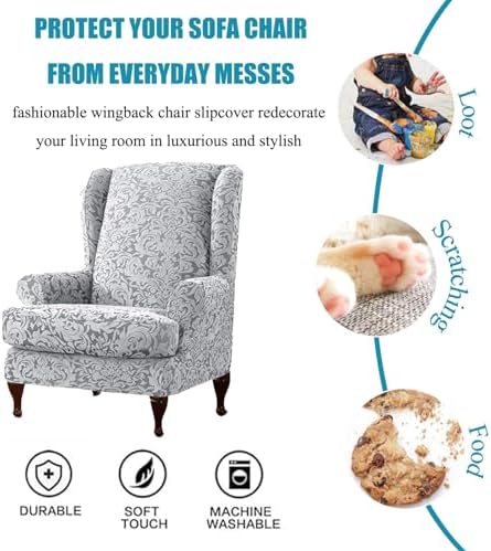 Stretch Wingback Chair Covers 2 Piece Set for Living Room
