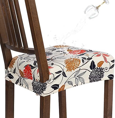 SearchI Water Repellent Dining Chair Seat Covers Set of 4 Orange Flower