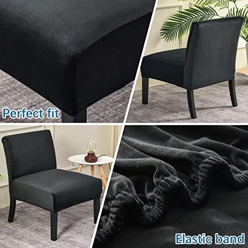 Velvet Chair Cover Slipcover for Armless Chair Black