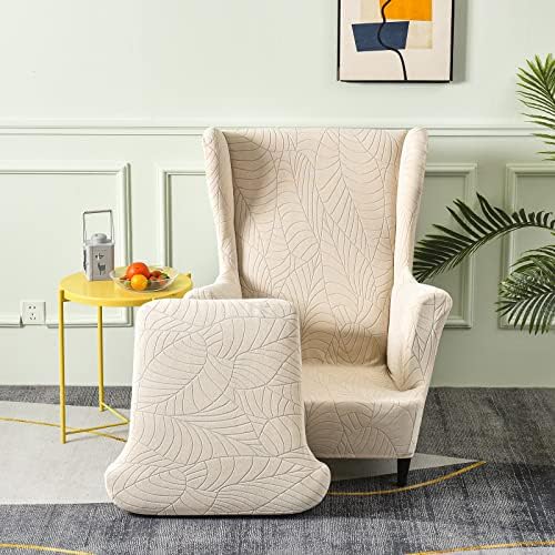 OKYUK Wingback Chair Slipcover 2 Piece Set Beige