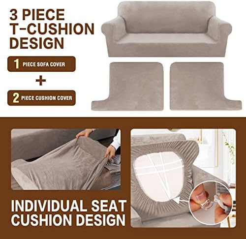 KPPKOU Stretch T Cushion Sofa Slipcover 3 Piece Set