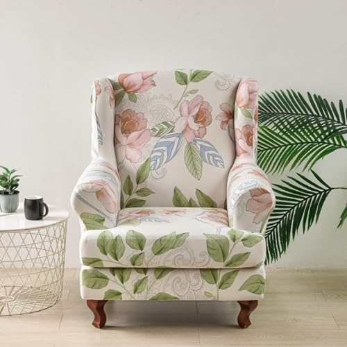 Pink Flower Wingback Chair Covers 2 Piece