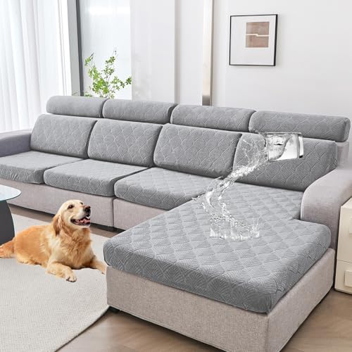 Genina Waterproof Couch Cushion Covers 3 Pack Light Gray