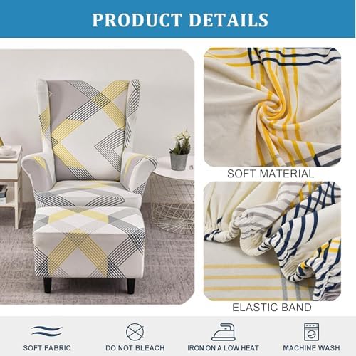 Somsiwey Wingback Chair Cover Set with Ottoman Slipcover
