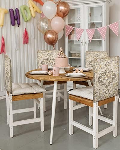 Beige Boho Chair Covers Set of 4 for Dining Room