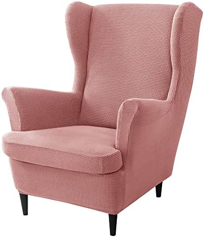 CONRUSER Stretch Wingback Chair Covers Pink 2 Piece