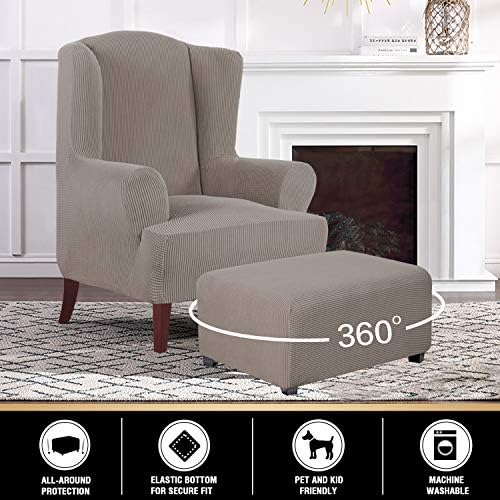 Stretch Ottoman Cover with Thick Checked Fabric