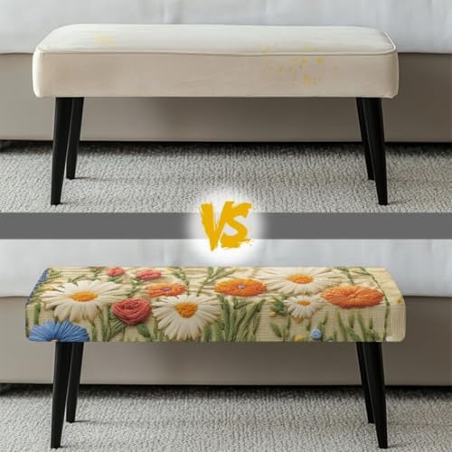 Floral Dining Bench Cover with Elastic Slip Resistant Material