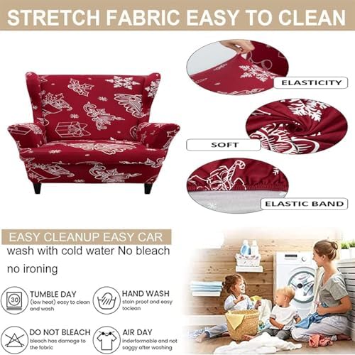 ZEaink 2 Piece Wing Chair Slipcovers Stretch Spandex Covers
