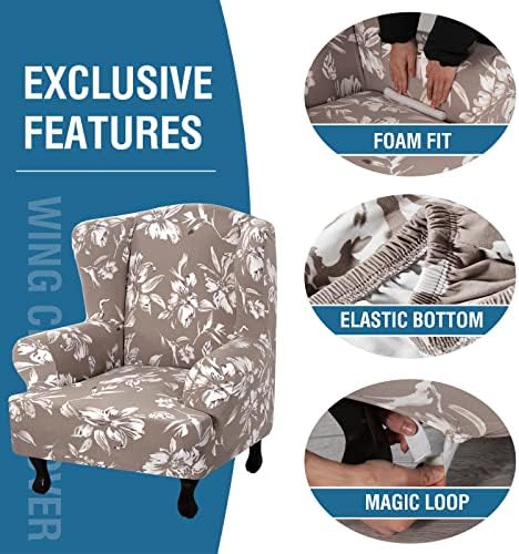 Floral Printed Fleece Wingback Chair Slipcover - Taupe
