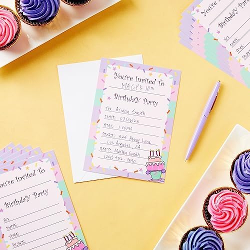 Juvale 24 Pack Birthday Invites for Girls with Envelopes