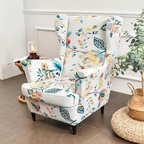 Chickwin Stretch Wingback Chair Slipcover Yellow Flower