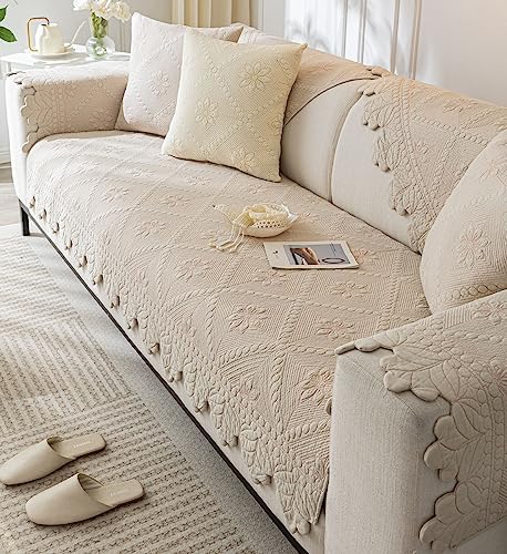 Vctops Floral Embroidered Quilted Sofa Cover Khaki 43x63