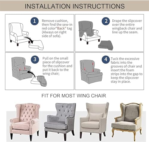 ZEaink 2 Piece Wing Chair Slipcovers Stretch Spandex Covers
