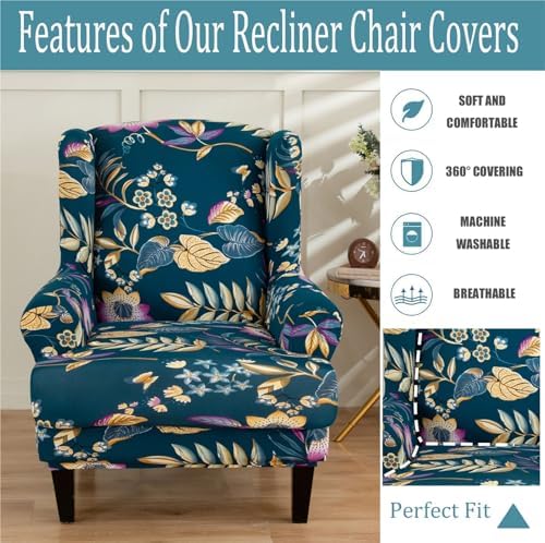 Stretch Wingback Chair Slipcovers 2-Piece Universal Fit