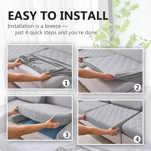 Genina Waterproof Couch Cushion Covers 3 Pack Light Gray
