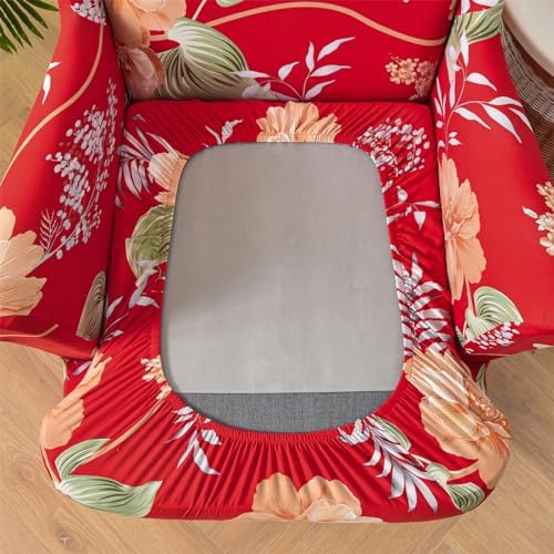 Red Flowers Stretch Wingback Chair Covers 2 Piece