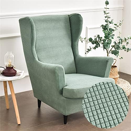 Stretch Wing Chair Slipcover 2 Piece Matcha Green