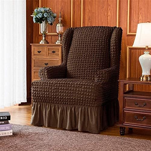 Brown Stretch Slipcover with Skirt for Wingback Chair