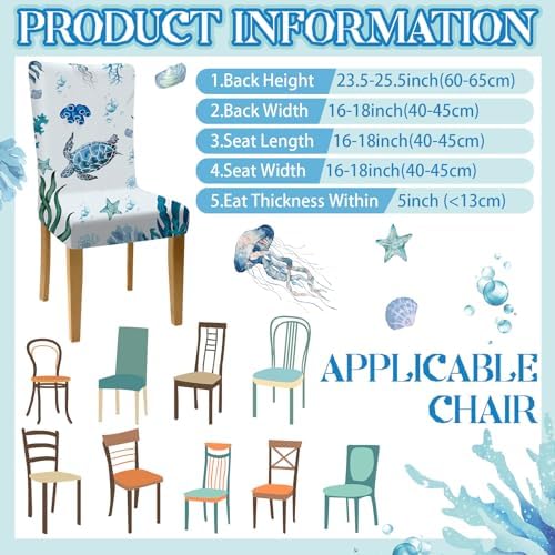 6 Pcs Coastal Chair Covers with Ocean Designs
