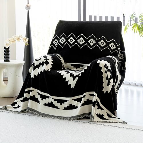 Boho Sofa Cover Chenille Slipcover for Dogs Washable 71x71 Black 1pc