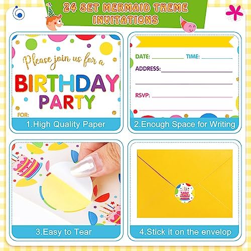 Colarr 24 Pack Birthday Invitations with Envelopes and Stickers