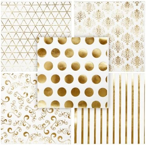 BLUE PANDA 100 Pack White and Gold Cocktail Napkins