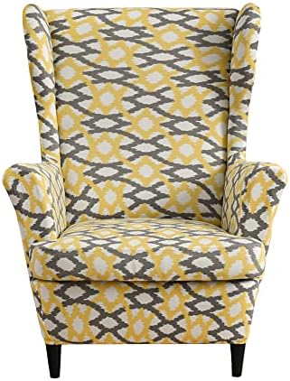 Wing Chair Slipcovers Yellow 2 Piece Geometric Stretch