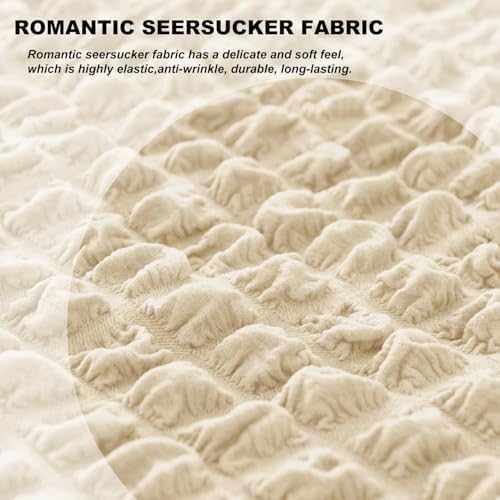 1 Piece Seersucker Stretch Wingback Chair Slipcover with Skirt