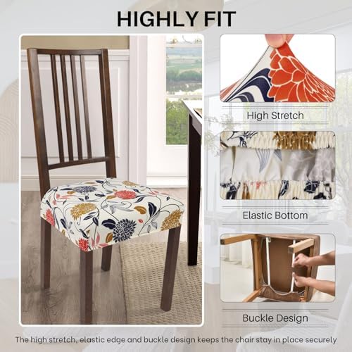 SearchI Water Repellent Dining Chair Seat Covers Set of 4 Orange Flower