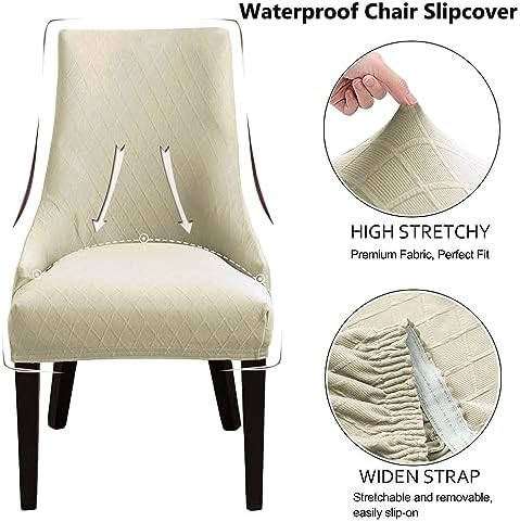 Wingback Chair Cover Set of 2 Stretch Jacquard Dining Chair Slipcovers