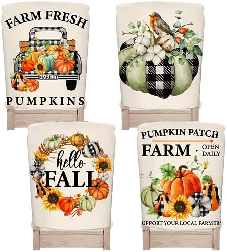 Whaline 4 Pack Fall Dining Chair Covers with Pumpkins Flowers Pattern