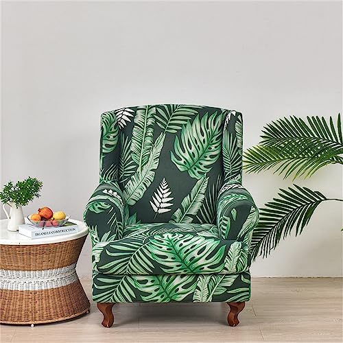 Tropical Leaf Stretch Wing Chair Slipcover 2 Piece