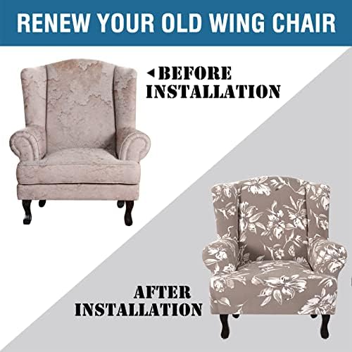 Floral Printed Fleece Wingback Chair Slipcover - Taupe