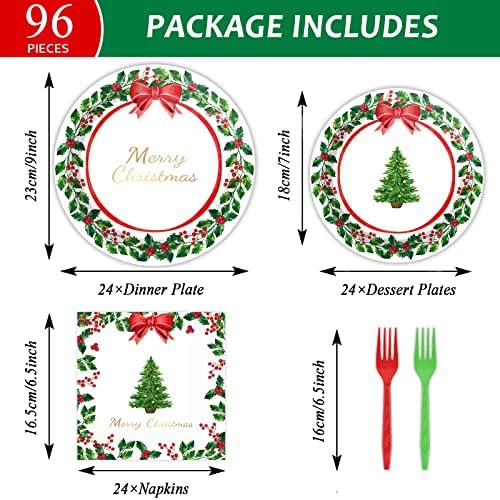 Gisgfim 96 Pcs Christmas Paper Plates Napkins Party Supplies