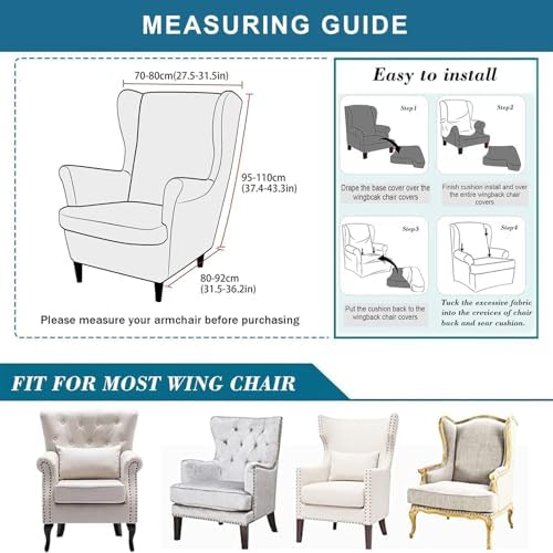 Wingback Chair Cover 2 Piece Velvet Slipcover for Wingback Chairs