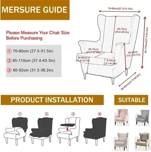 ZEaink 2 Piece Wing Chair Slipcovers Stretch Spandex Covers