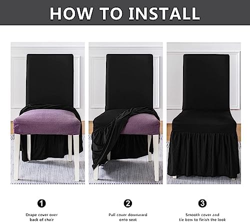 Molasofa Chair Covers Set of 4 Stretch Slipcovers with Skirt Black