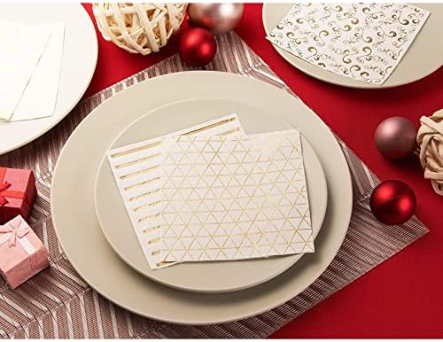 BLUE PANDA 100 Pack White and Gold Cocktail Napkins
