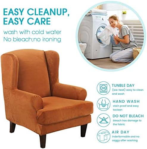 TOPCHANCES 2 Piece Wingback Chair Slipcover with Elastic Bottom