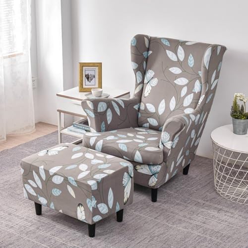 Somsiwey Wingback Chair Cover Set with Ottoman Slipcover