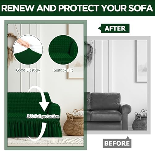 2 Pcs Sofa Slipcover Set Green with Skirt