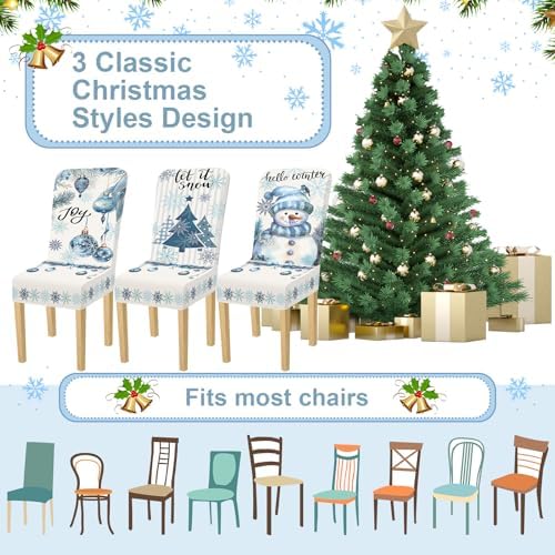 Preboun 6 Pcs Christmas Chair Covers Set Removable Washable Stretch