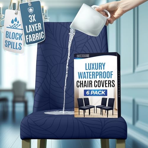 Waterproof Dining Chair Covers Set of 6 Navy Blue
