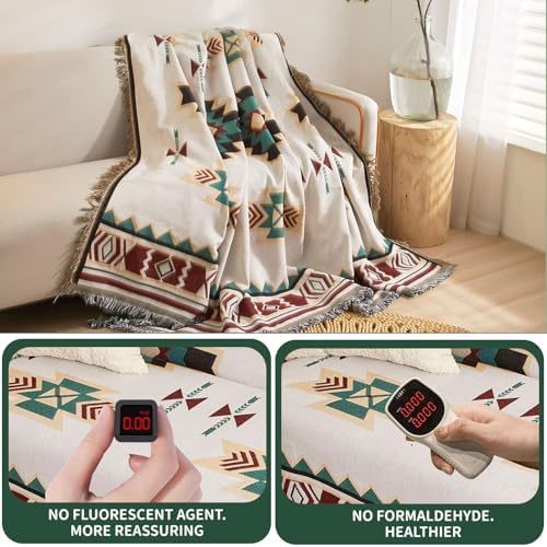 ROOMLIFE Aztec Boho Sofa Cover Blanket with Tassels